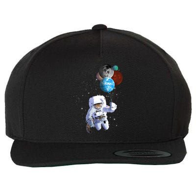 Astro Cat With Planet Balloons Wool Snapback Cap