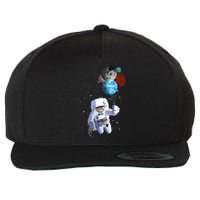 Astro Cat With Planet Balloons Wool Snapback Cap