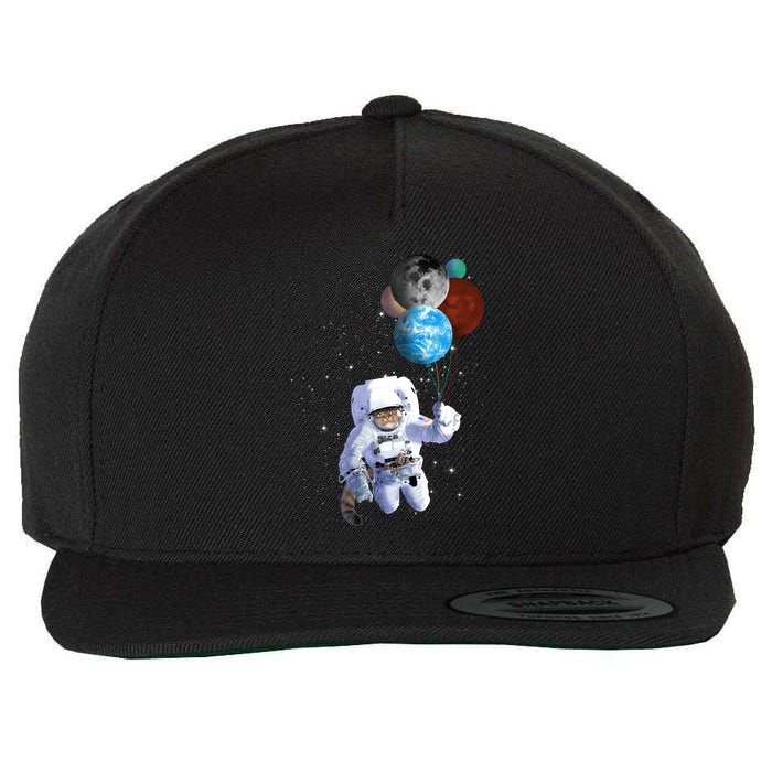 Astro Cat With Planet Balloons Wool Snapback Cap