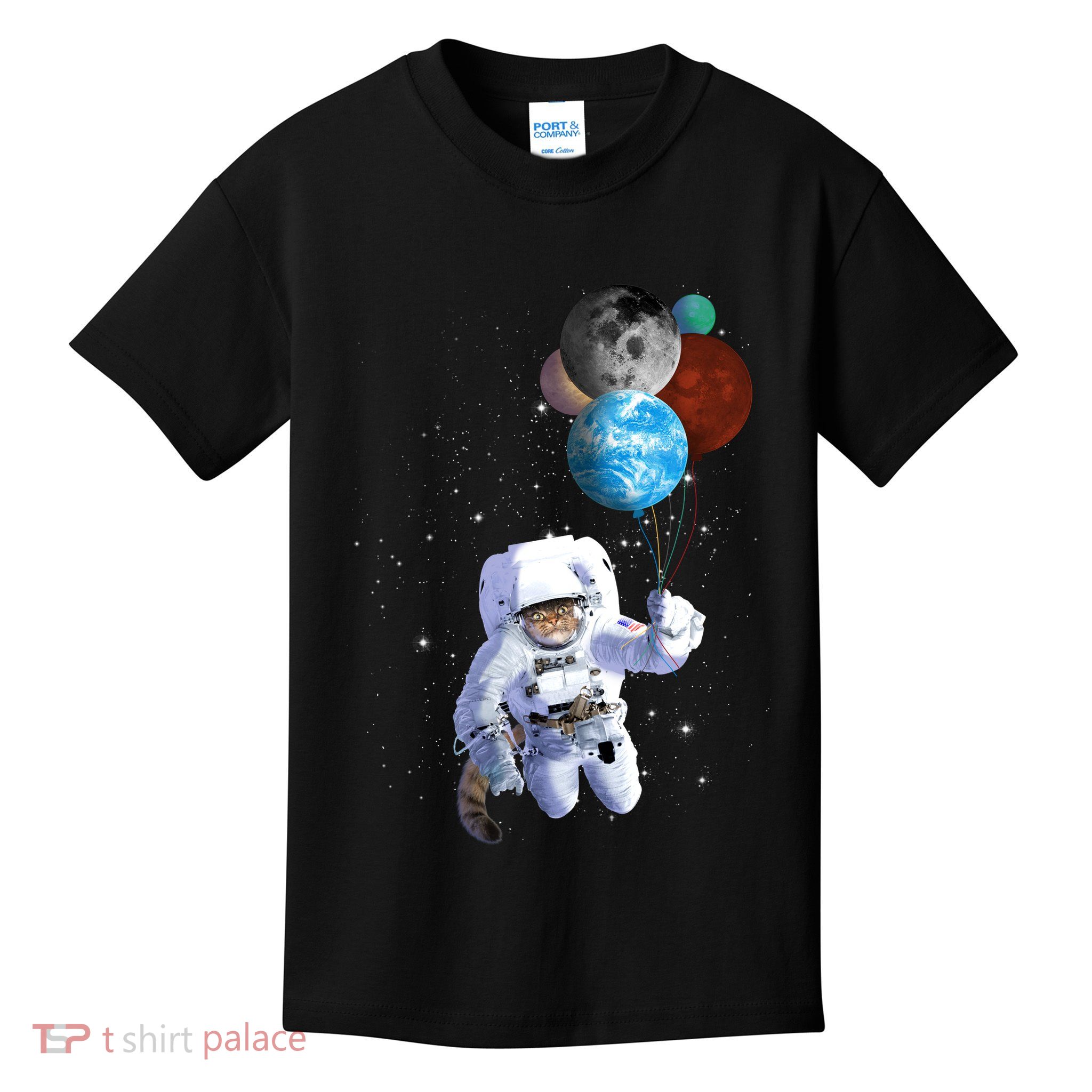 Astro Cat With Planet Balloons Kids T-Shirt