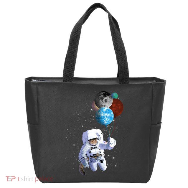 Astro Cat With Planet Balloons Zip Tote Bag