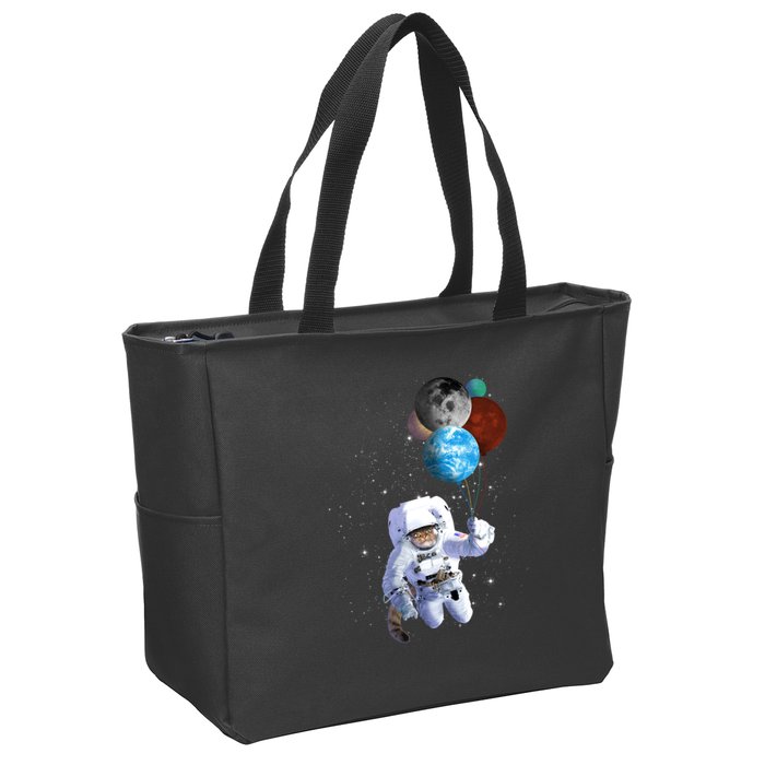 Astro Cat With Planet Balloons Zip Tote Bag