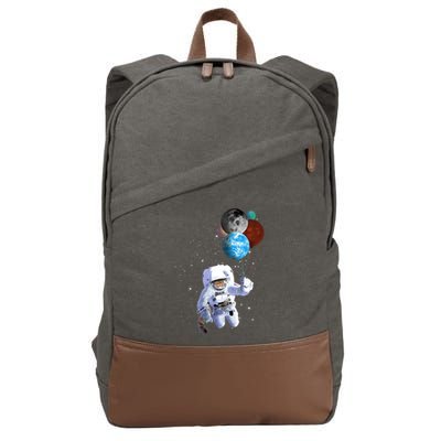 Astro Cat With Planet Balloons Cotton Canvas Backpack