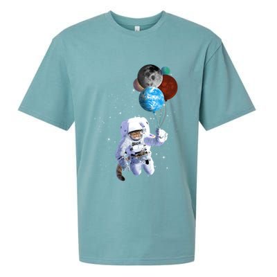 Astro Cat With Planet Balloons Sueded Cloud Jersey T-Shirt