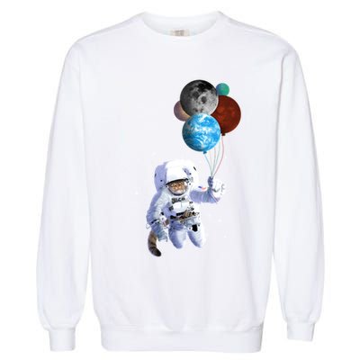Astro Cat With Planet Balloons Garment-Dyed Sweatshirt