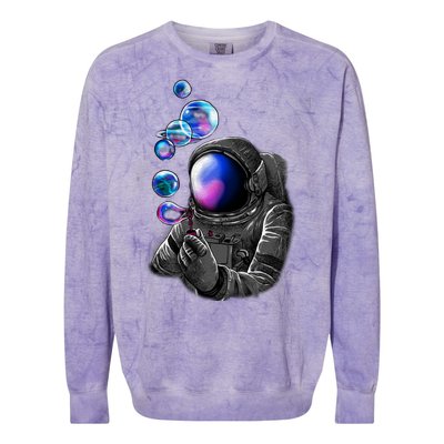 Astronaut Blowing Space Bubbles Colorblast Crewneck Sweatshirt