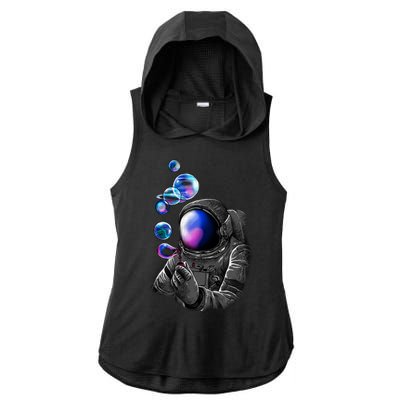 Astronaut Blowing Space Bubbles Ladies PosiCharge Tri-Blend Wicking Draft Hoodie Tank