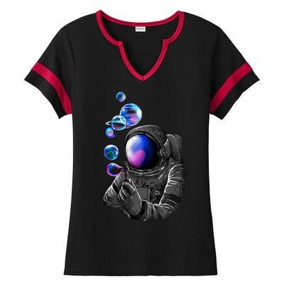 Astronaut Blowing Space Bubbles Ladies Halftime Notch Neck Tee