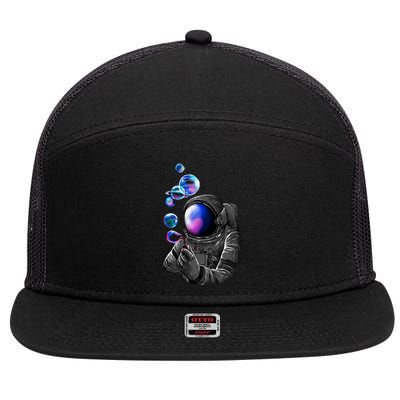 Astronaut Blowing Space Bubbles 7 Panel Mesh Trucker Snapback Hat