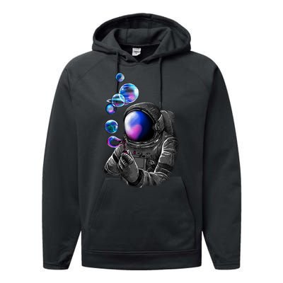 Astronaut Blowing Space Bubbles Performance Fleece Hoodie