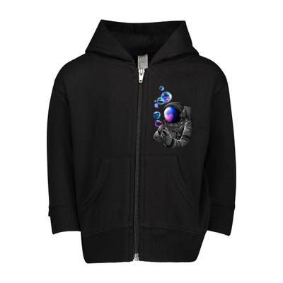 Astronaut Blowing Space Bubbles Toddler Zip Fleece Hoodie