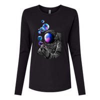 Astronaut Blowing Space Bubbles Womens Cotton Relaxed Long Sleeve T-Shirt