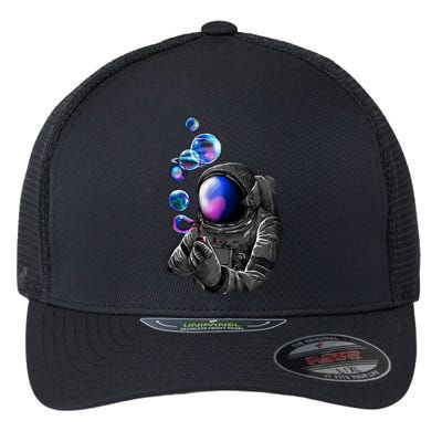 Astronaut Blowing Space Bubbles Flexfit Unipanel Trucker Cap