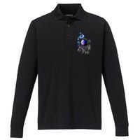 Astronaut Blowing Space Bubbles Performance Long Sleeve Polo