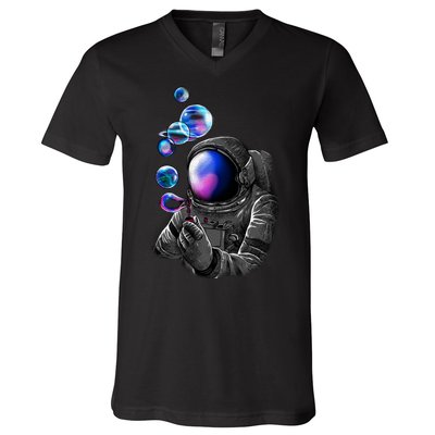 Astronaut Blowing Space Bubbles V-Neck T-Shirt