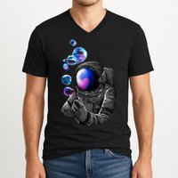Astronaut Blowing Space Bubbles V-Neck T-Shirt
