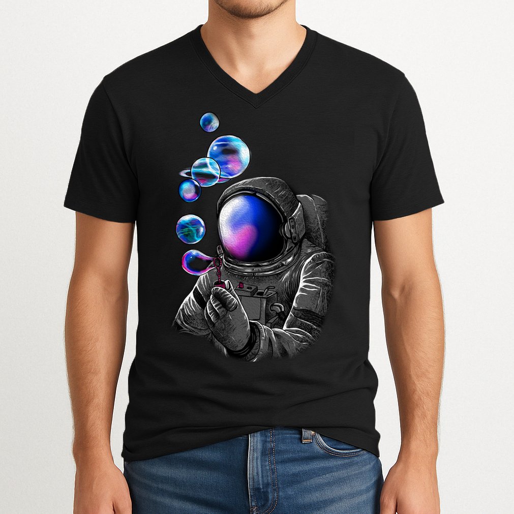 Astronaut Blowing Space Bubbles V-Neck T-Shirt