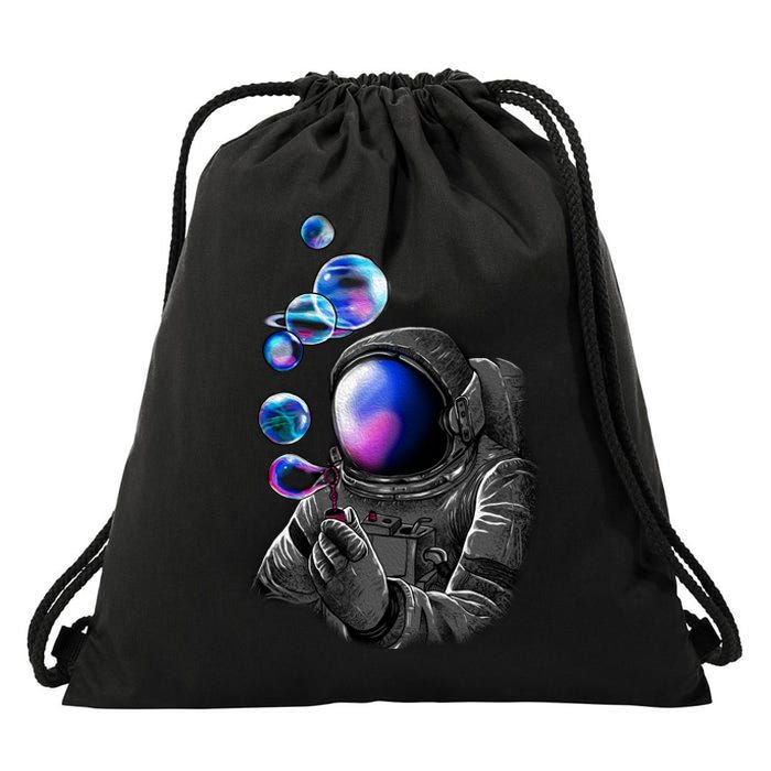 Astronaut Blowing Space Bubbles Drawstring Bag