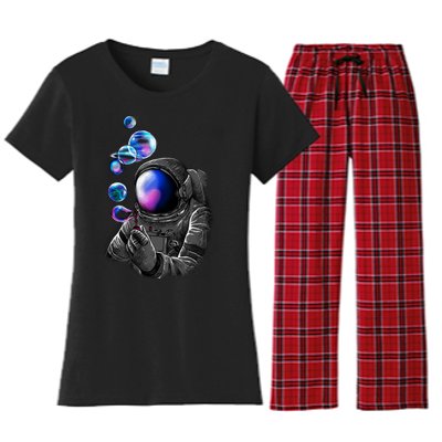 Astronaut Blowing Space Bubbles Women's Flannel Pajama Set