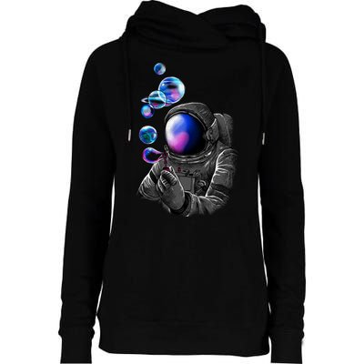 Astronaut Blowing Space Bubbles Womens Funnel Neck Pullover Hood