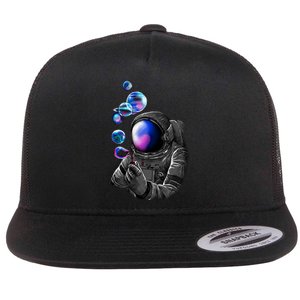 Astronaut Blowing Space Bubbles Flat Bill Trucker Hat