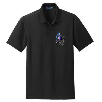 Astronaut Blowing Space Bubbles Dry Zone Grid Polo