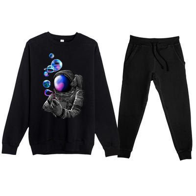 Astronaut Blowing Space Bubbles Premium Crewneck Sweatsuit Set