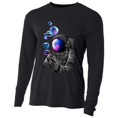 Astronaut Blowing Space Bubbles Cooling Performance Long Sleeve Crew