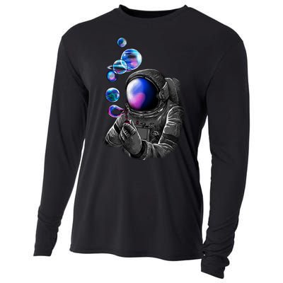 Astronaut Blowing Space Bubbles Cooling Performance Long Sleeve Crew