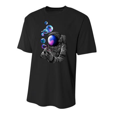 Astronaut Blowing Space Bubbles Youth Performance Sprint T-Shirt