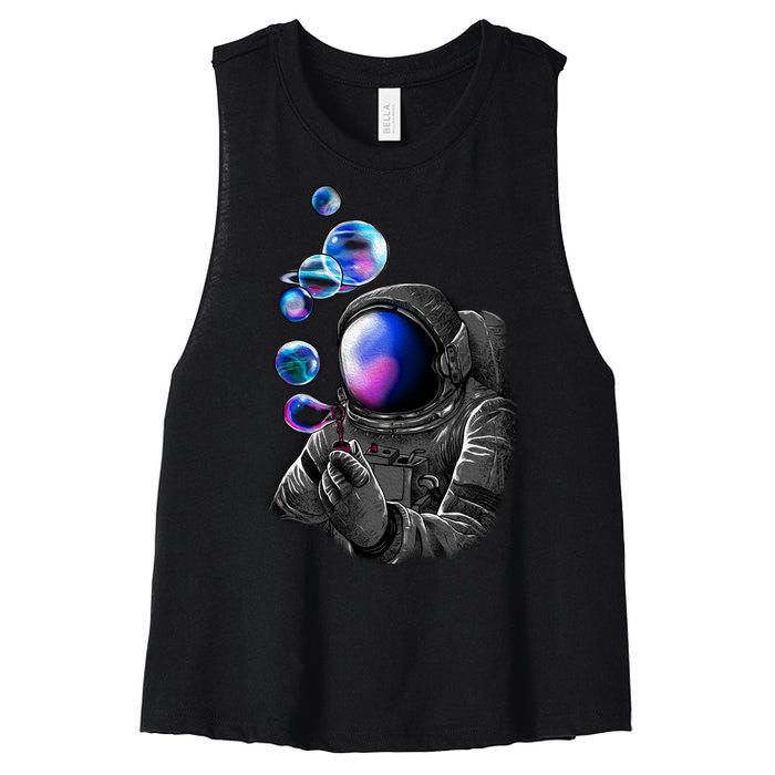 Astronaut Blowing Space Bubbles Women's Racerback Cropped Tank