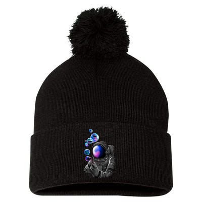 Astronaut Blowing Space Bubbles Pom Pom 12in Knit Beanie