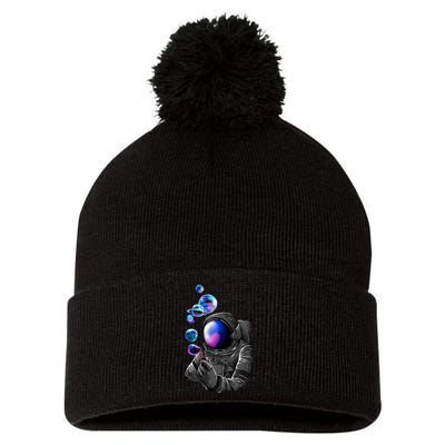 Astronaut Blowing Space Bubbles Pom Pom 12in Knit Beanie