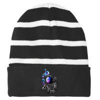 Astronaut Blowing Space Bubbles Striped Beanie with Solid Band