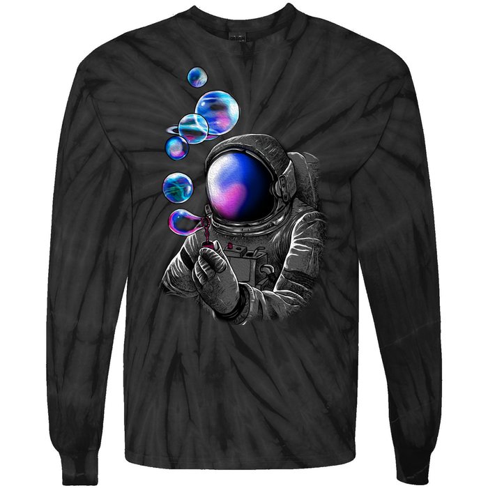 Astronaut Blowing Space Bubbles Tie-Dye Long Sleeve Shirt