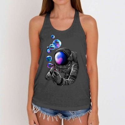 Astronaut Blowing Space Bubbles Women's Knotted Racerback Tank