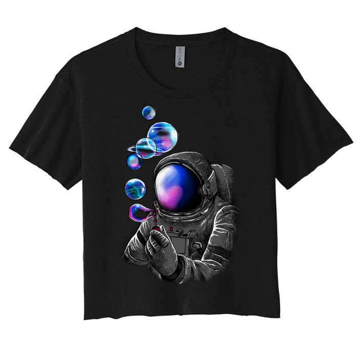 Astronaut Blowing Space Bubbles Women's Crop Top Tee