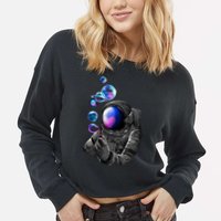 Astronaut Blowing Space Bubbles Cropped Pullover Crew