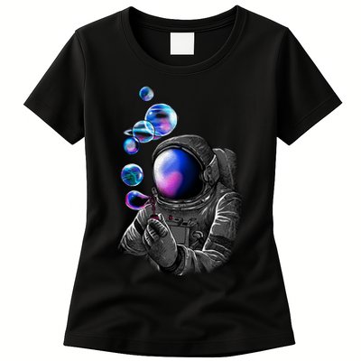 Astronaut Blowing Space Bubbles Womens T-Shirt