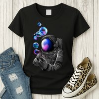 Astronaut Blowing Space Bubbles Womens T-Shirt