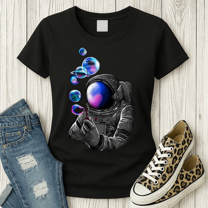 Astronaut Blowing Space Bubbles Womens T-Shirt