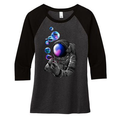 Astronaut Blowing Space Bubbles Women's Tri-Blend 3/4-Sleeve Raglan Shirt