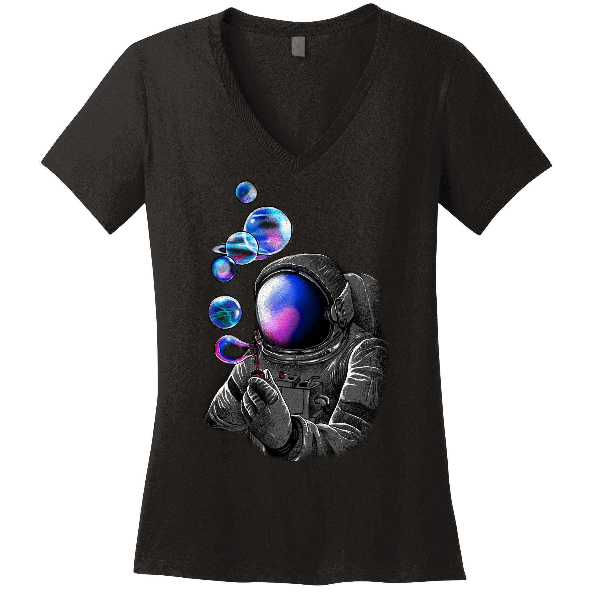 Astronaut Blowing Space Bubbles Women's V-Neck T-Shirt