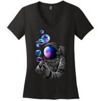 Astronaut Blowing Space Bubbles Women's V-Neck T-Shirt