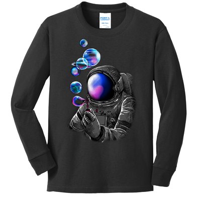 Astronaut Blowing Space Bubbles Kids Long Sleeve Shirt