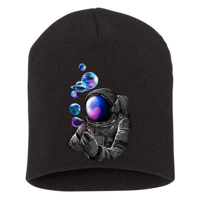 Astronaut Blowing Space Bubbles Short Acrylic Beanie