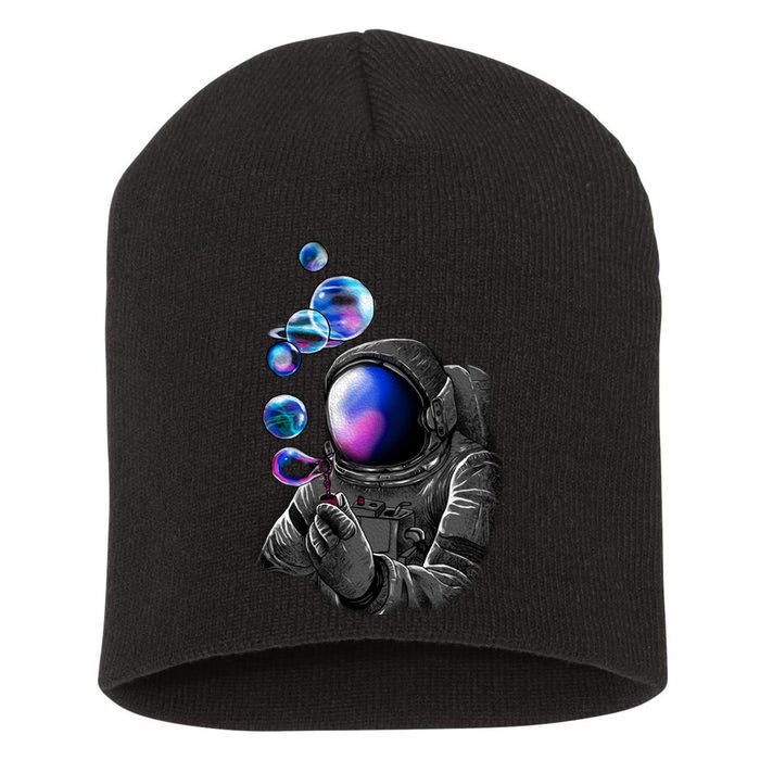 Astronaut Blowing Space Bubbles Short Acrylic Beanie