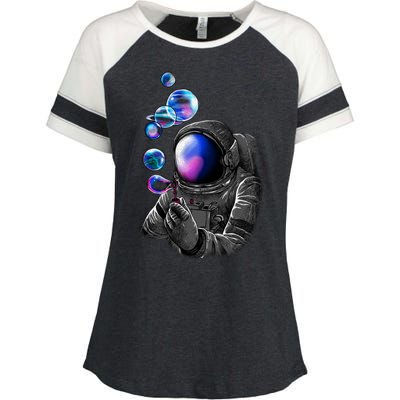 Astronaut Blowing Space Bubbles Enza Ladies Jersey Colorblock Tee