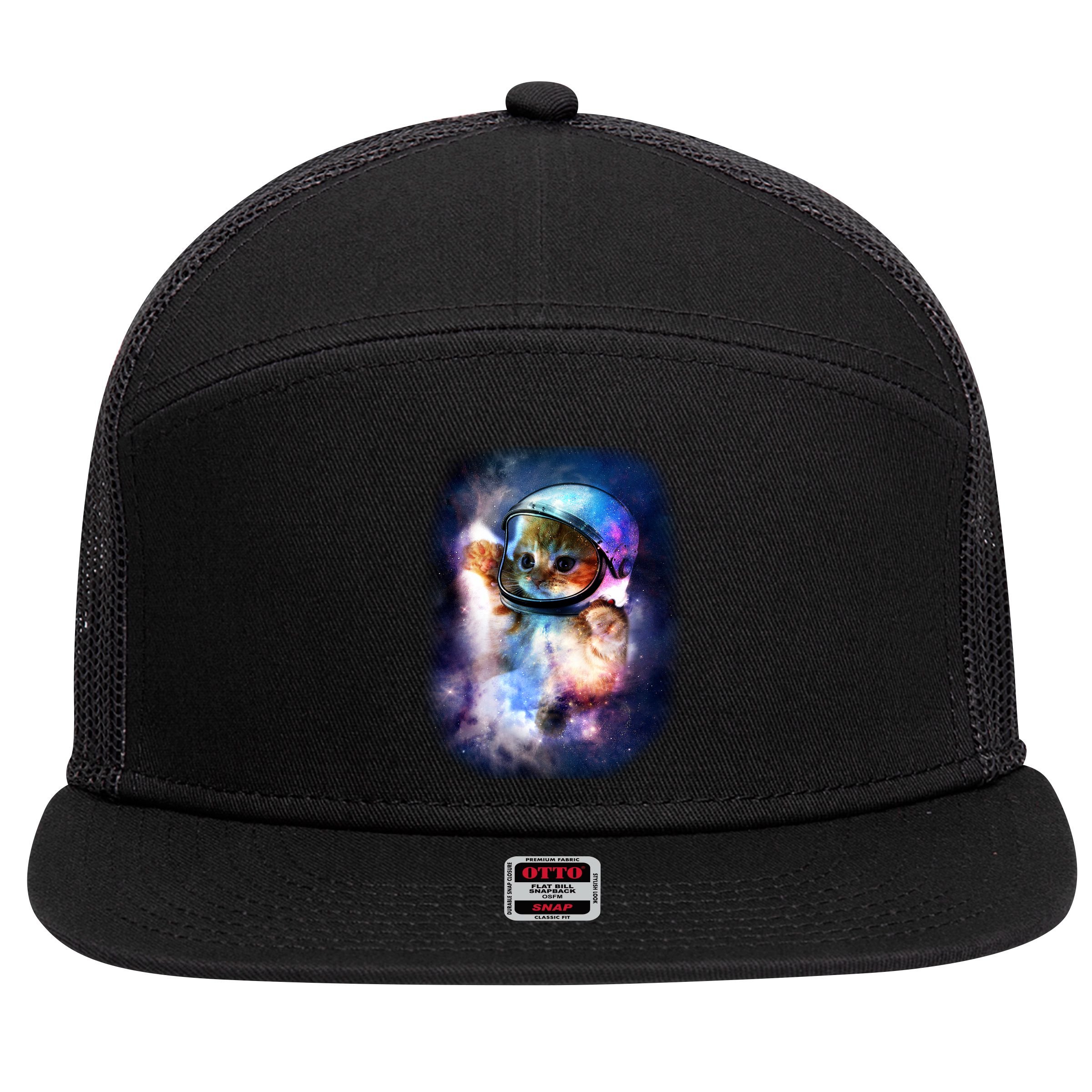 Astronaut Cat In Space 7 Panel Mesh Trucker Snapback Hat