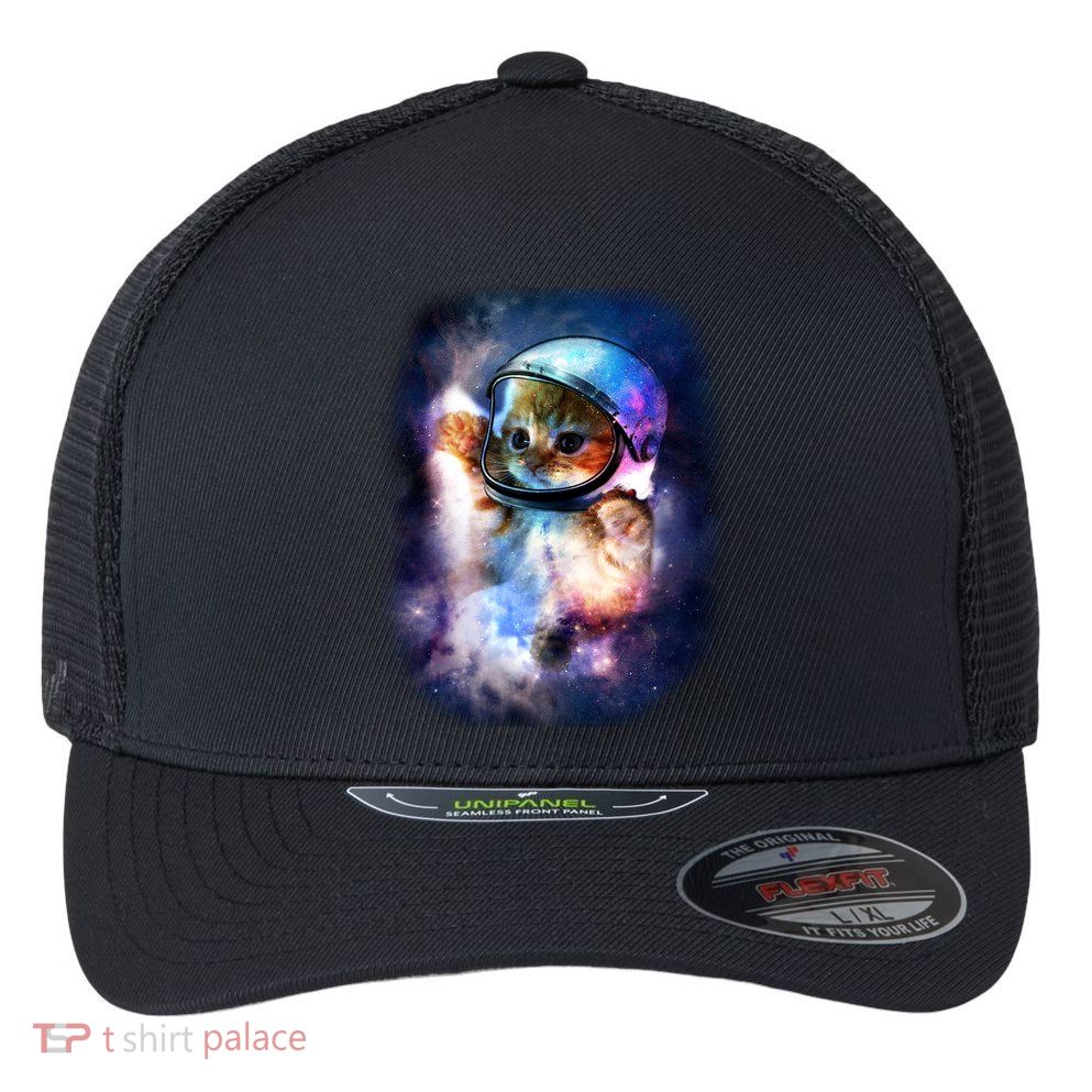 Astronaut Cat In Space Flexfit Unipanel Trucker Cap